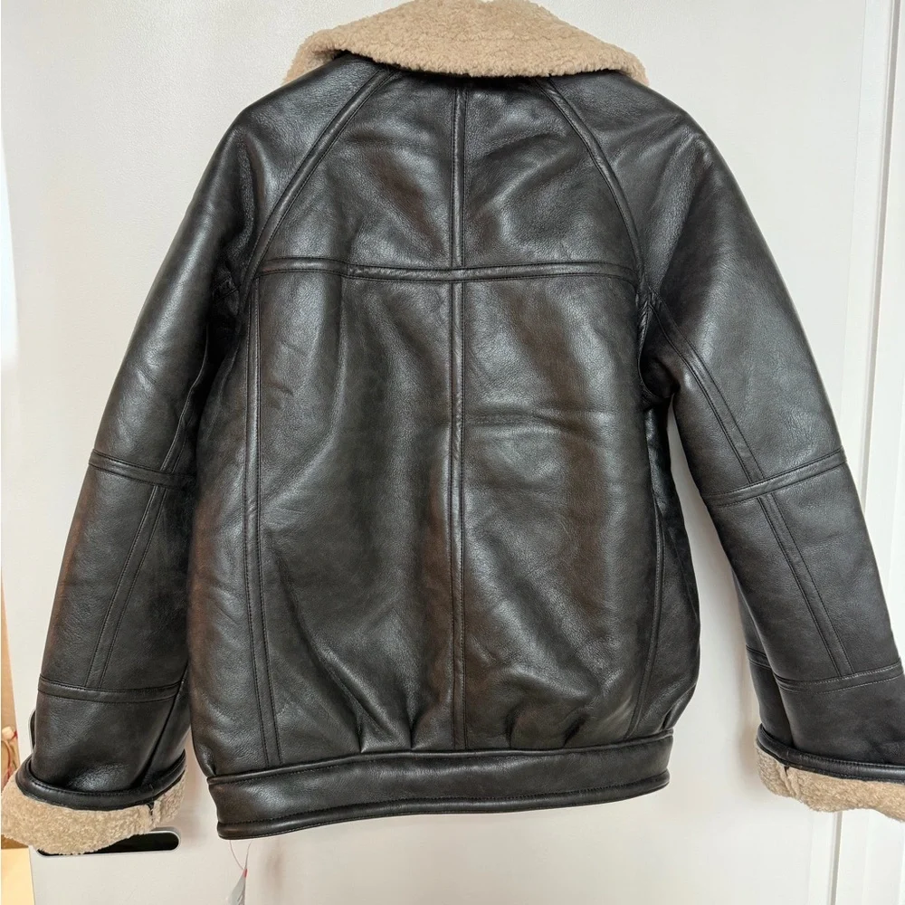 NWT TopShop leather shearling bomber jacket - Picture 6 of 6